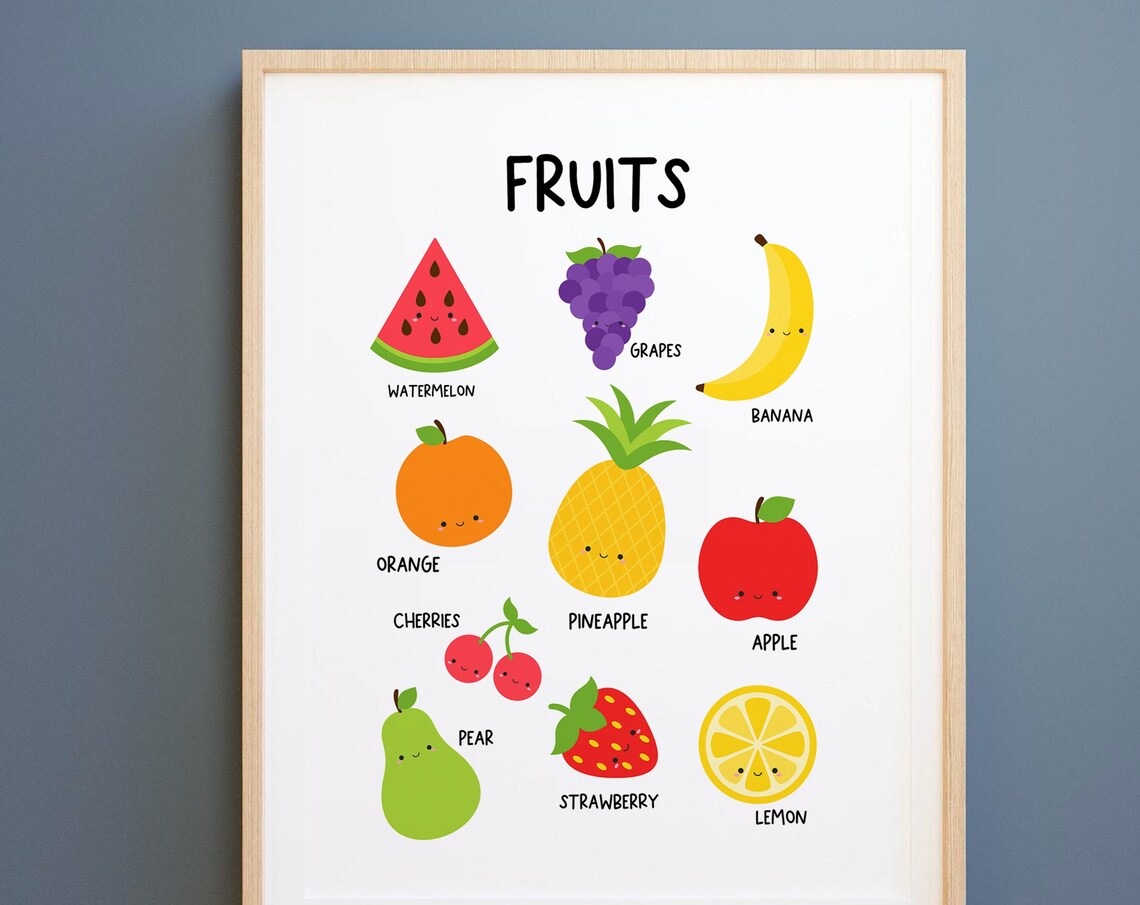 Fruits Montessori Educational Poster, Kids Room Art Print