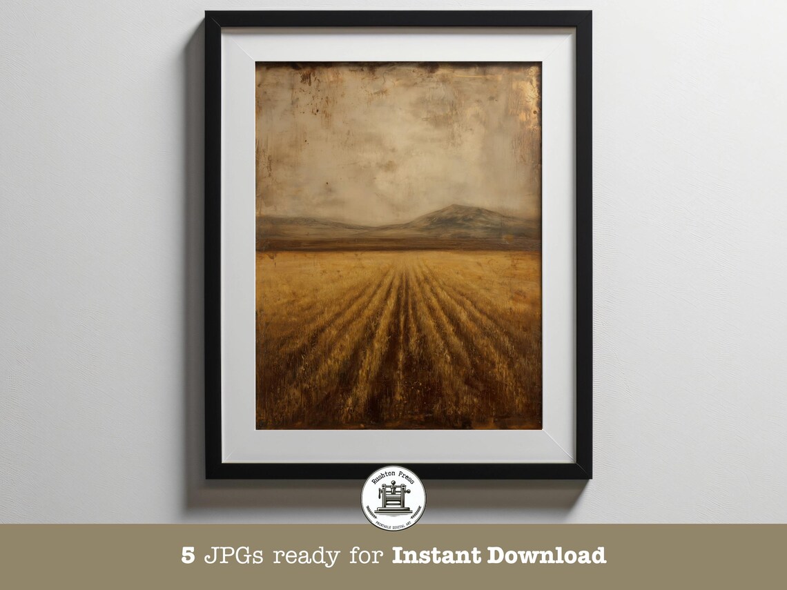 Golden Harvest Field Moody Vintage Farmhouse Landscape Art Print