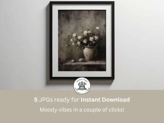 Moody White Roses Still Life Dark Floral Oil Painting Poster