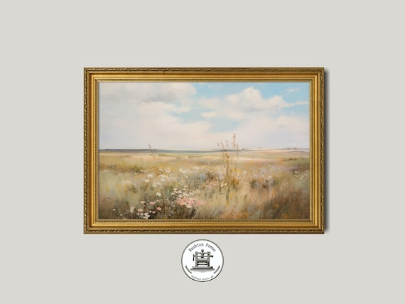 Prairie Meadow Wildflower Pastel Landscape Painting Wall Poster