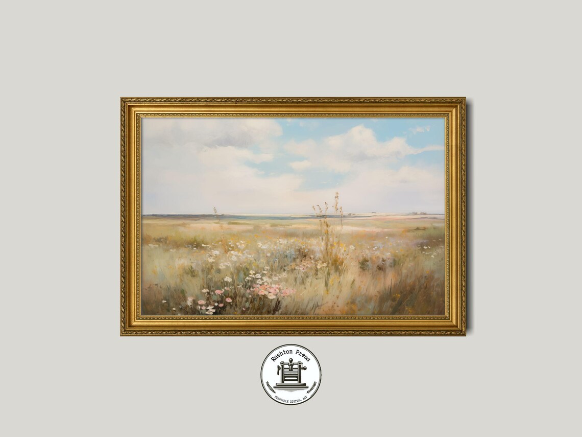 Prairie Meadow Wildflower Pastel Landscape Painting Wall Poster