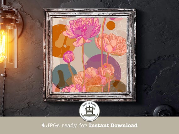 Pastel Pink Floral Print Modern Peach Blush Square Wall Art