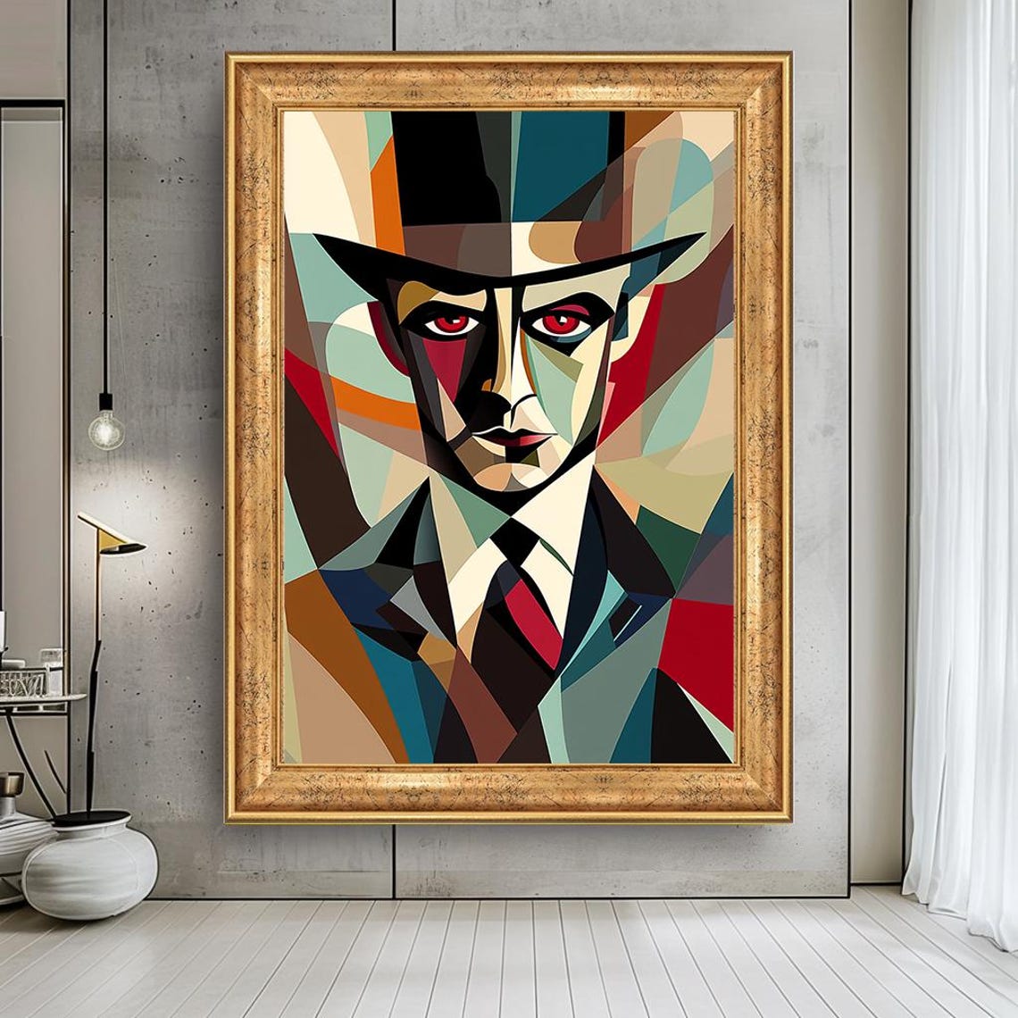 Abstract Man Portrait Canvas Color Block Cubist Style Wall Art