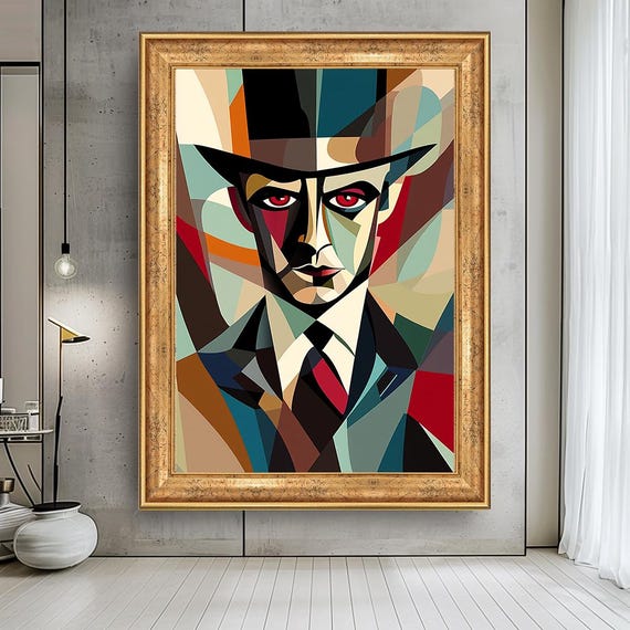 Abstract Man Portrait Canvas Color Block Cubist Style Wall Art