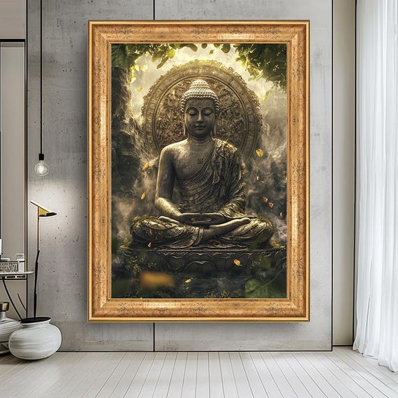 Buddha Canvas Art Zen Jungle Mist Spiritual Meditation Decor