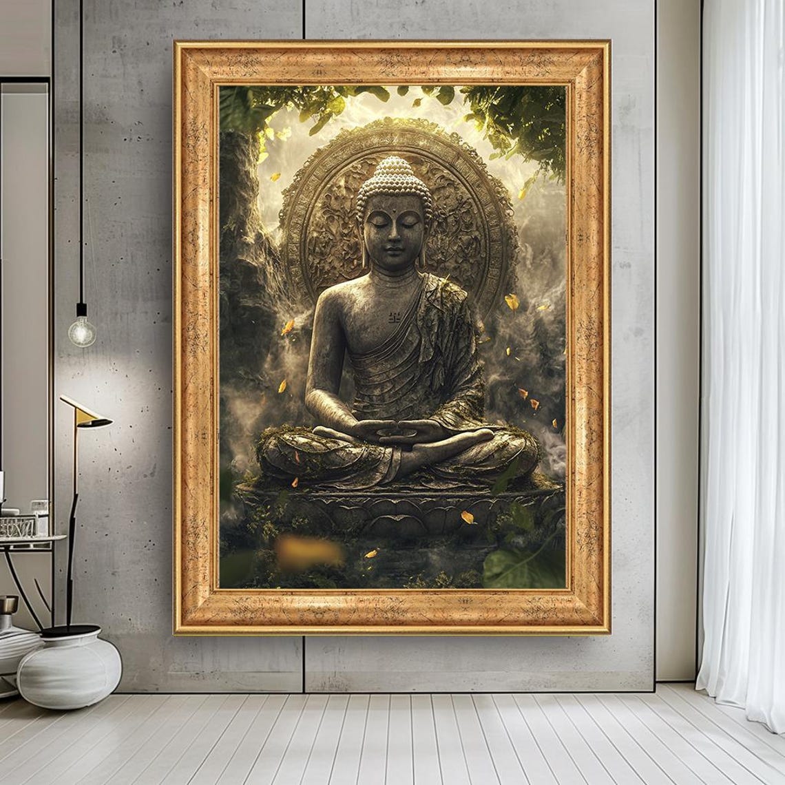 Buddha Canvas Art Zen Jungle Mist Spiritual Meditation Decor