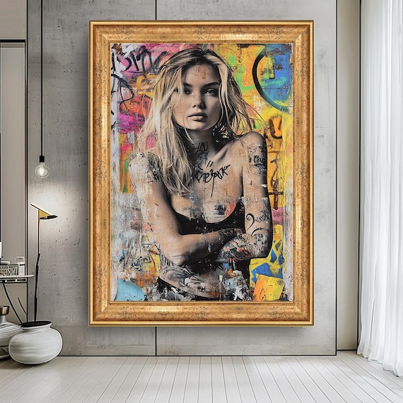 Urban Graffiti Girl Portrait Canvas Modern Street Art Wall Print