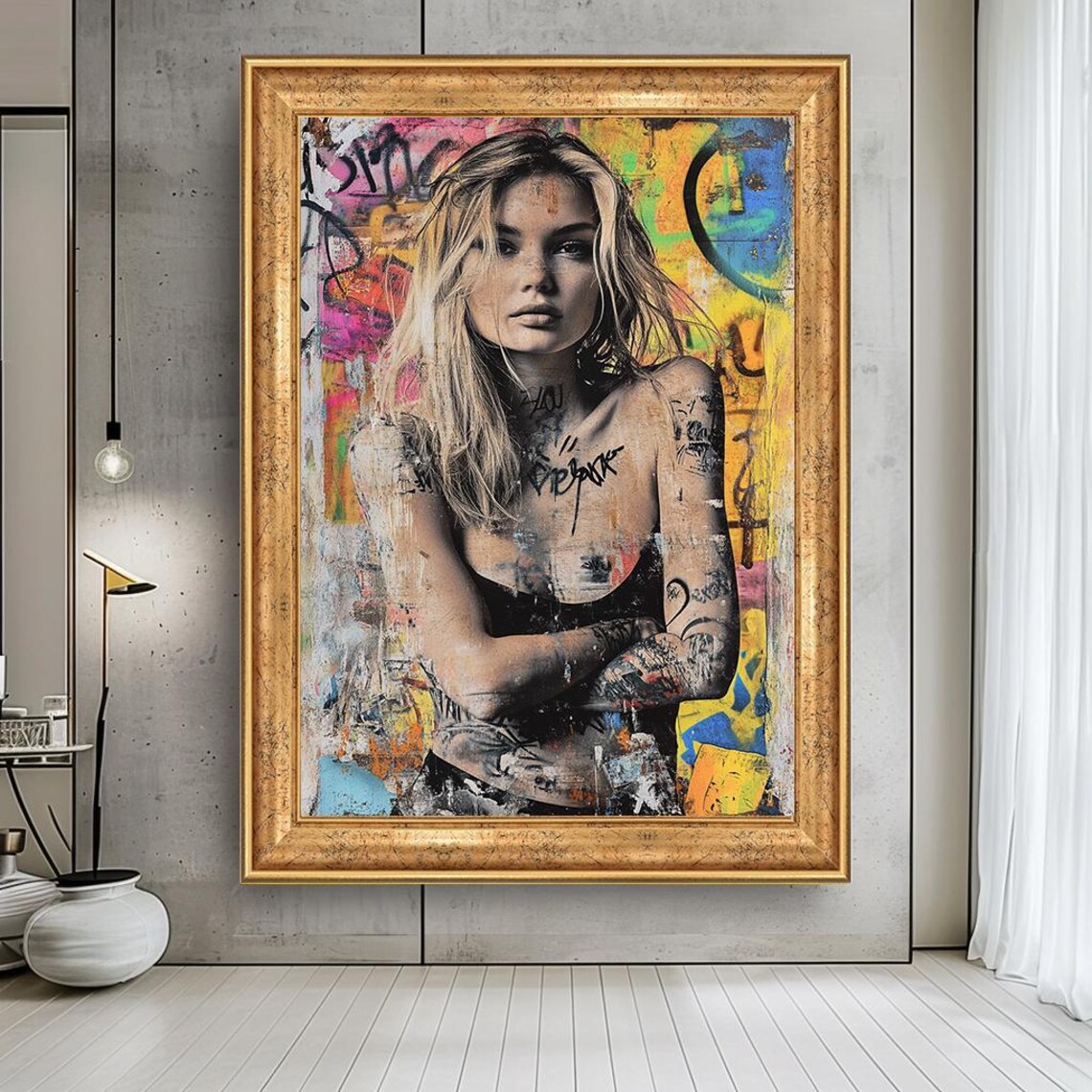 Urban Graffiti Girl Portrait Canvas Modern Street Art Wall Print