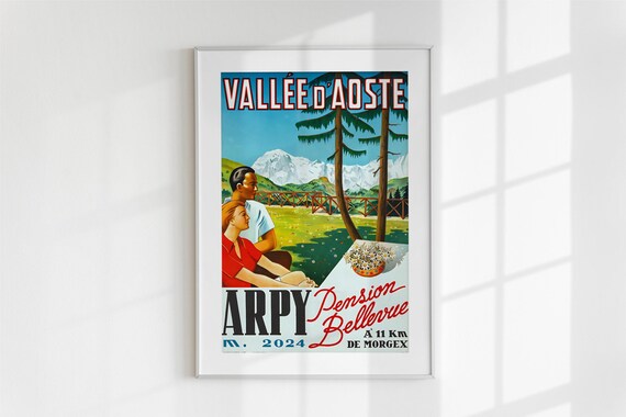 Vallée d'Aoste Arpy Alpine Pension Mountain Travel Art Poster
