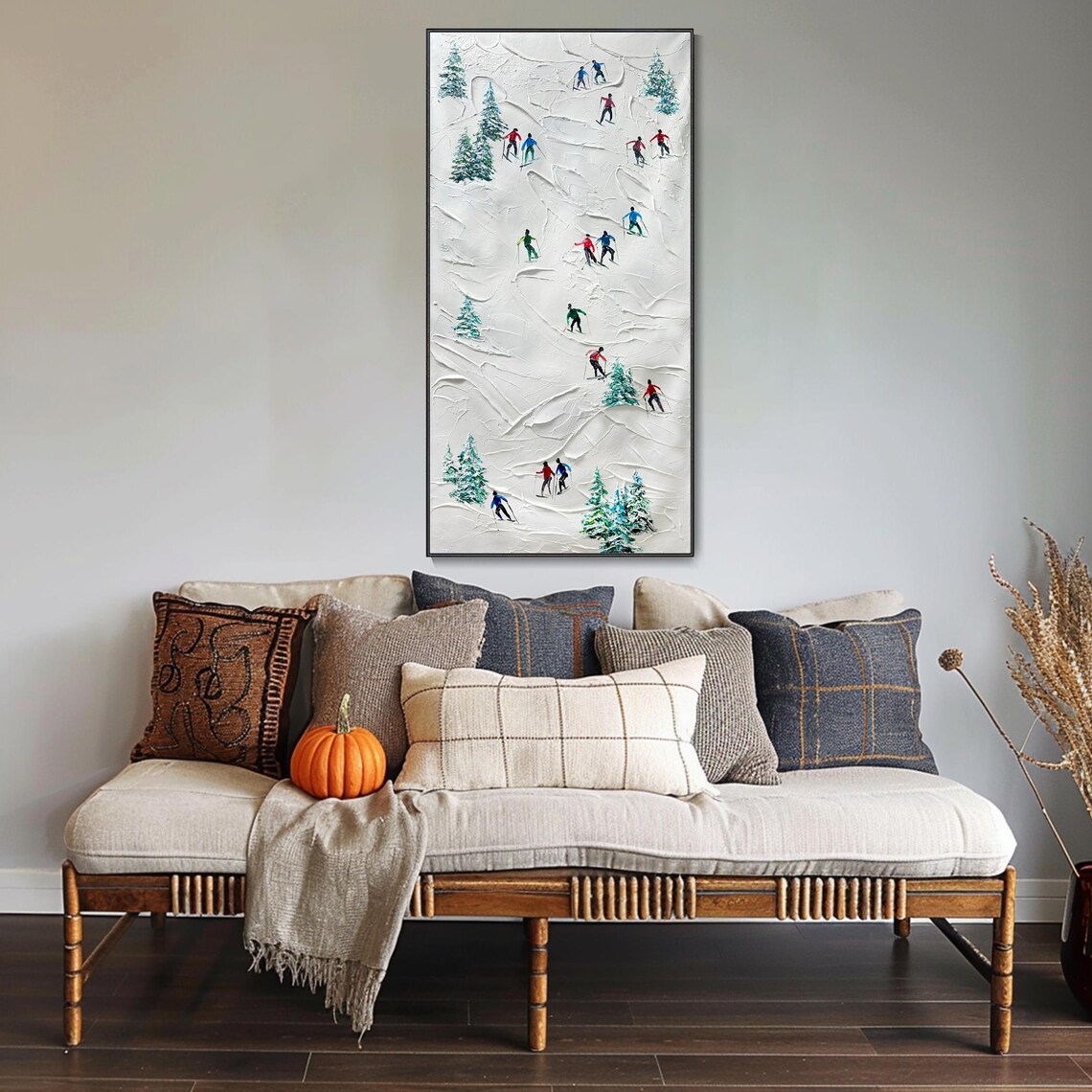 Skiers On Snowy Mountain Slope Colorful Winter Sports Poster - Image 2