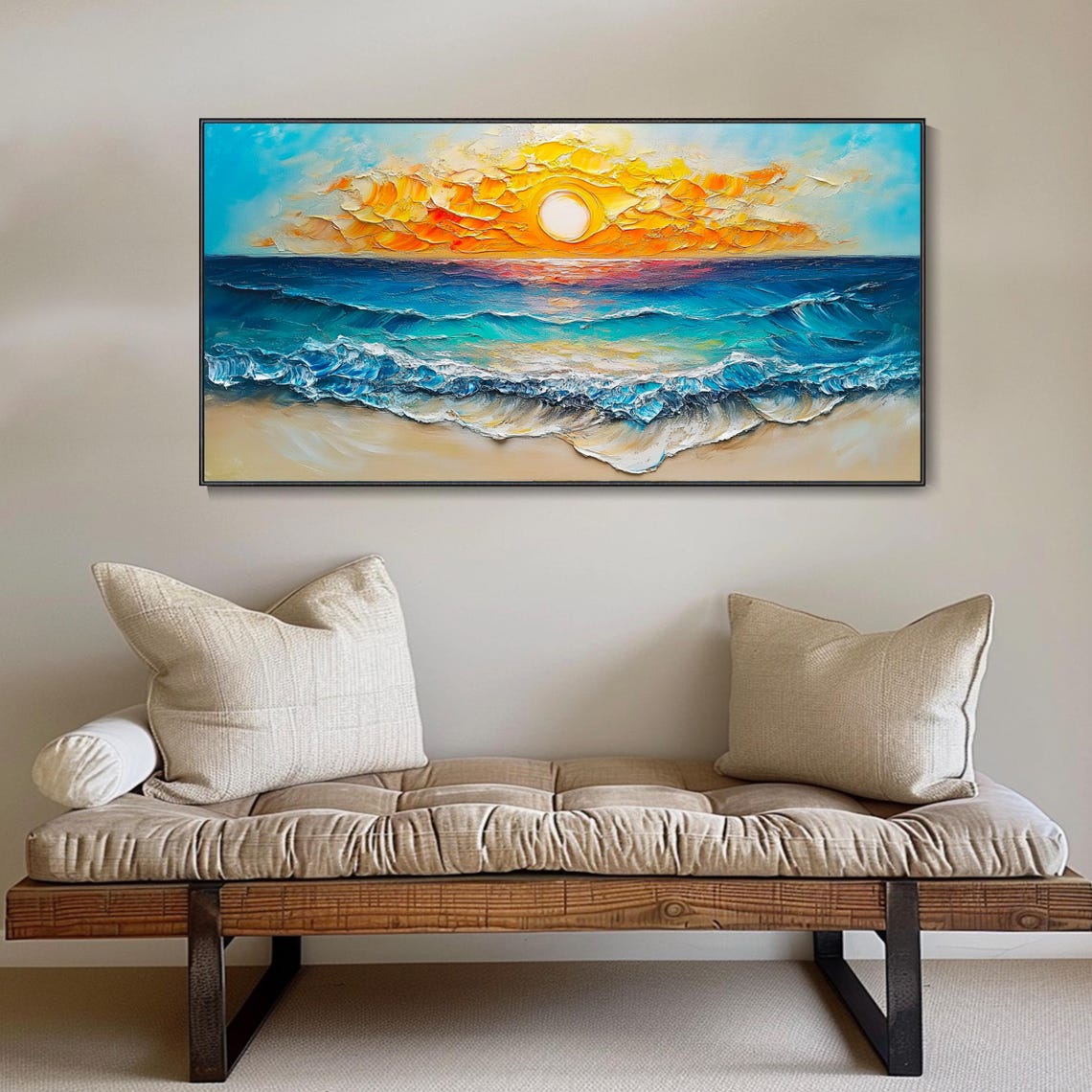 Beach Sunset Over Turquoise Waves Golden Sky Seascape Poster - Image 4