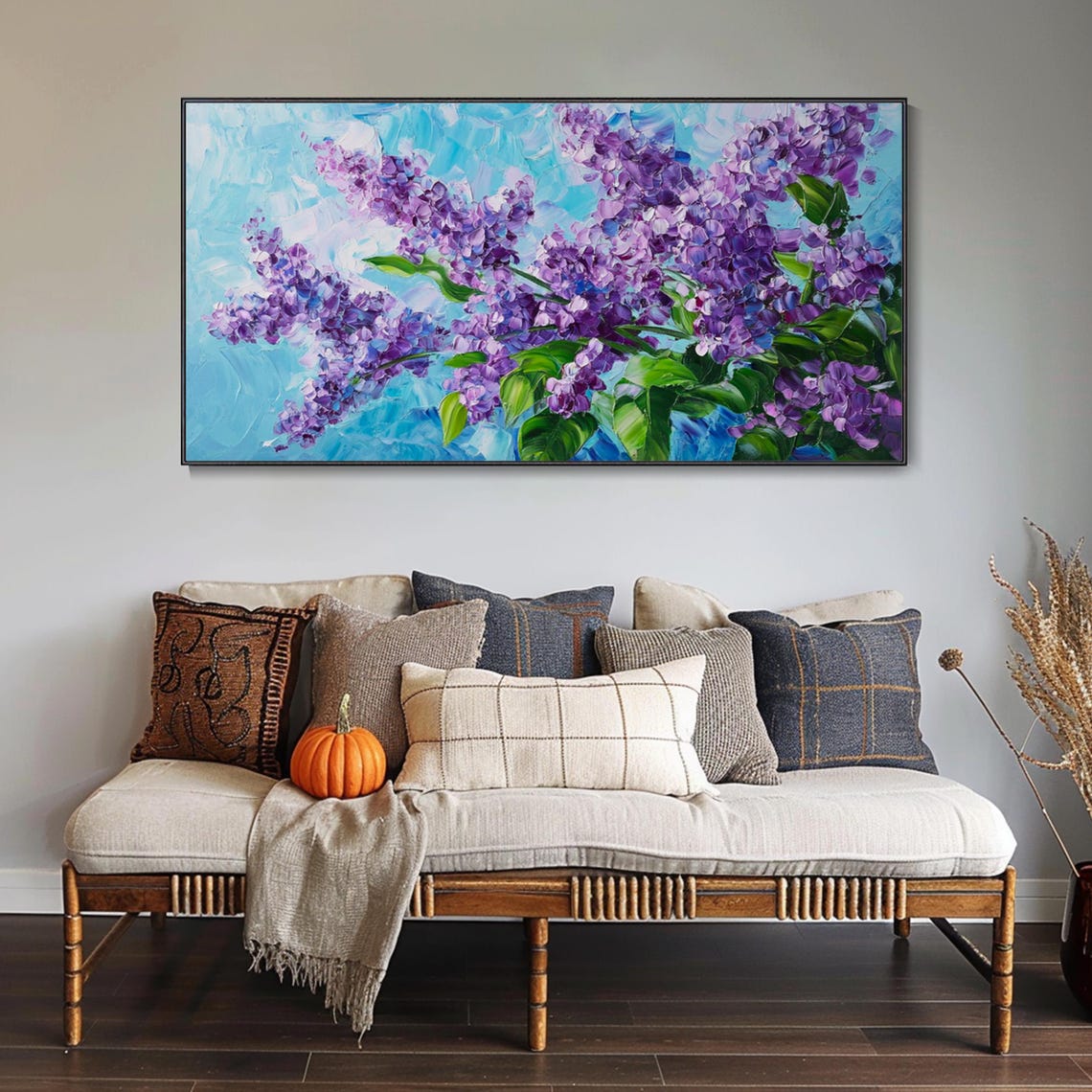 Purple Lilac Branches Green Leaves Bright Blue Sky Floral Poster - Image 2