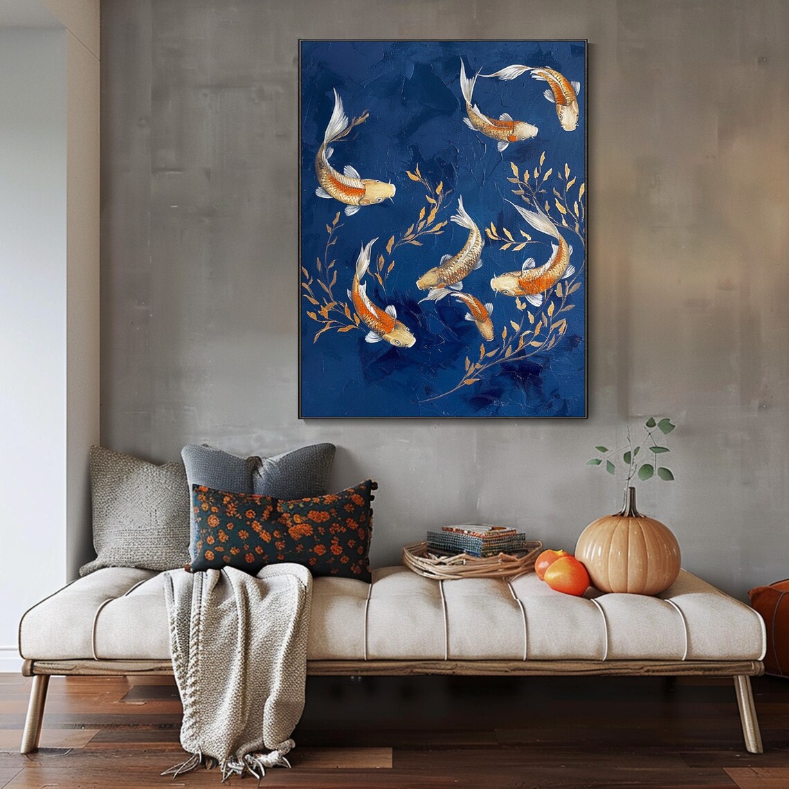 Abstract Koi Vintage Asian Art Print, Living Room Decor - Image 3