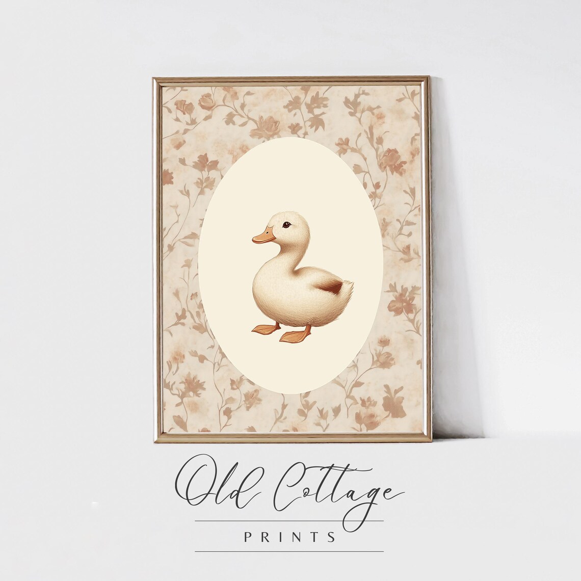 Cute Duckling In An Oval Floral Frame For Baby Nursery Room Poster