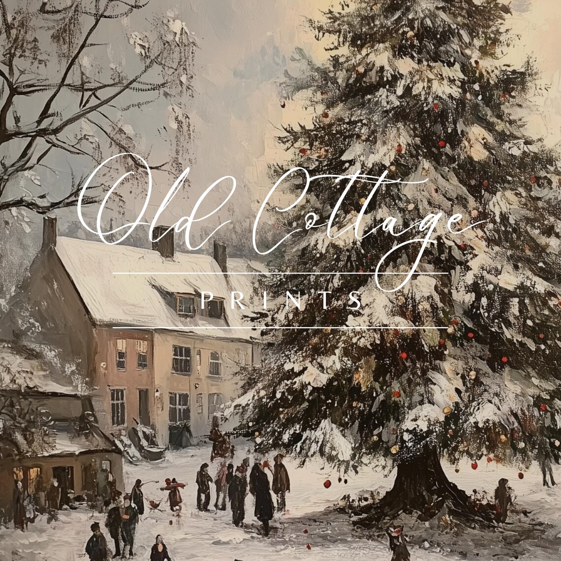 Snowy Village Christmas Tree Festive Vintage Holiday Scene Poster - Image 4