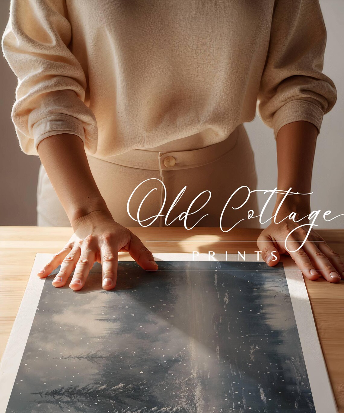 Moonlit Snowy Forest Frozen Lake Night Winter Landscape Painting Poster - Image 3