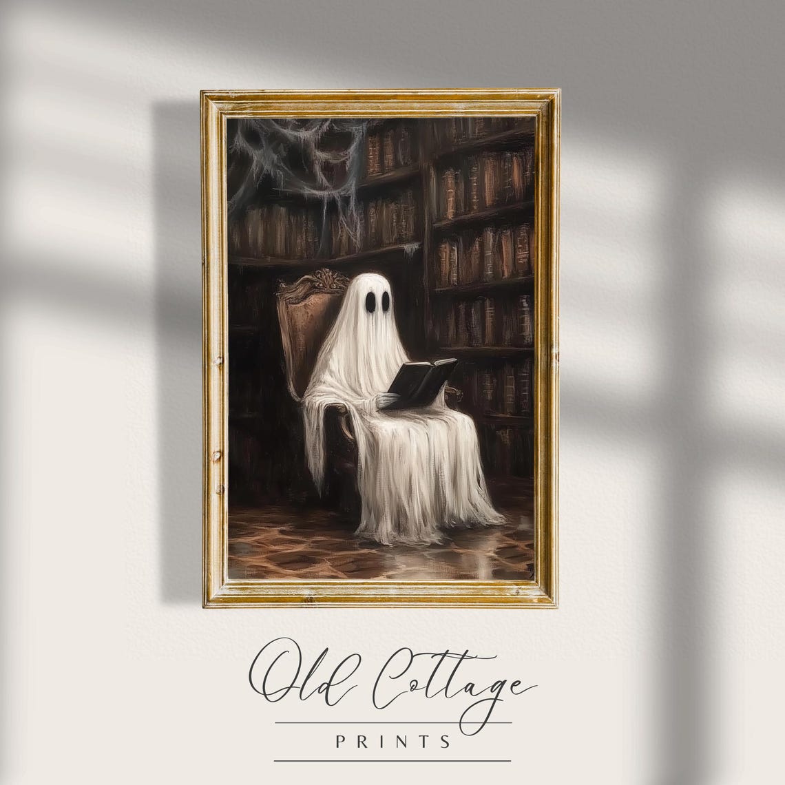 Ghost Reading In Haunted Library Spooky Cute Halloween Poster