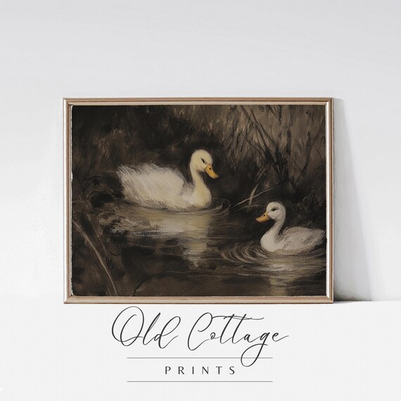 Moody Ducks Oil Painting Nature Scene Serene Pond Art Tranquil Wildlife Artwork Cottagecore Wall Decor