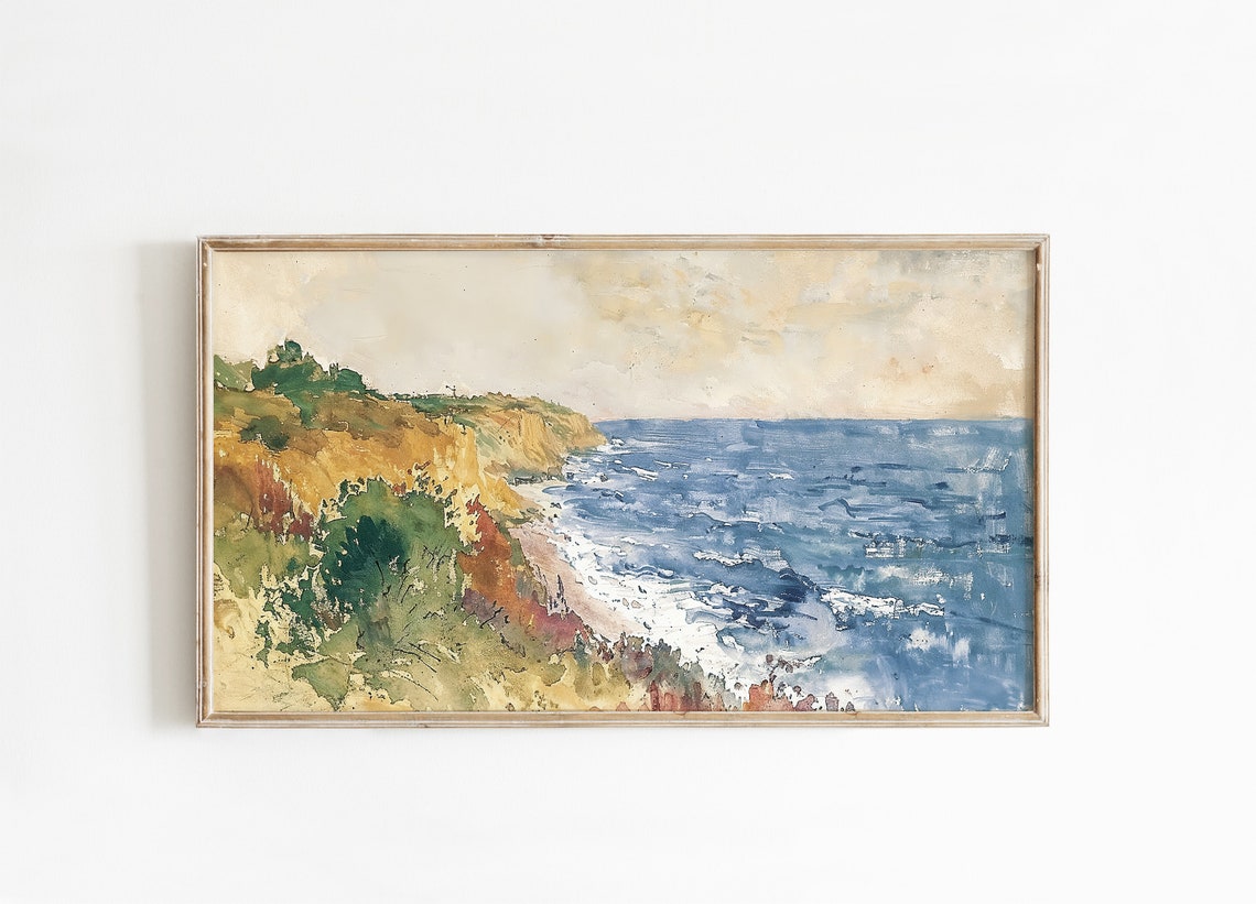 Autumn Coastal Cliffs Watercolor Golden Fall Ocean View Poster - Image 2