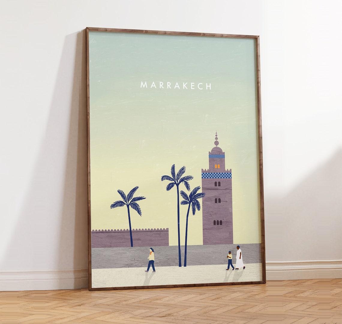 Marrakech Morocco Golden Minaret Palm Square Sunset Art Poster