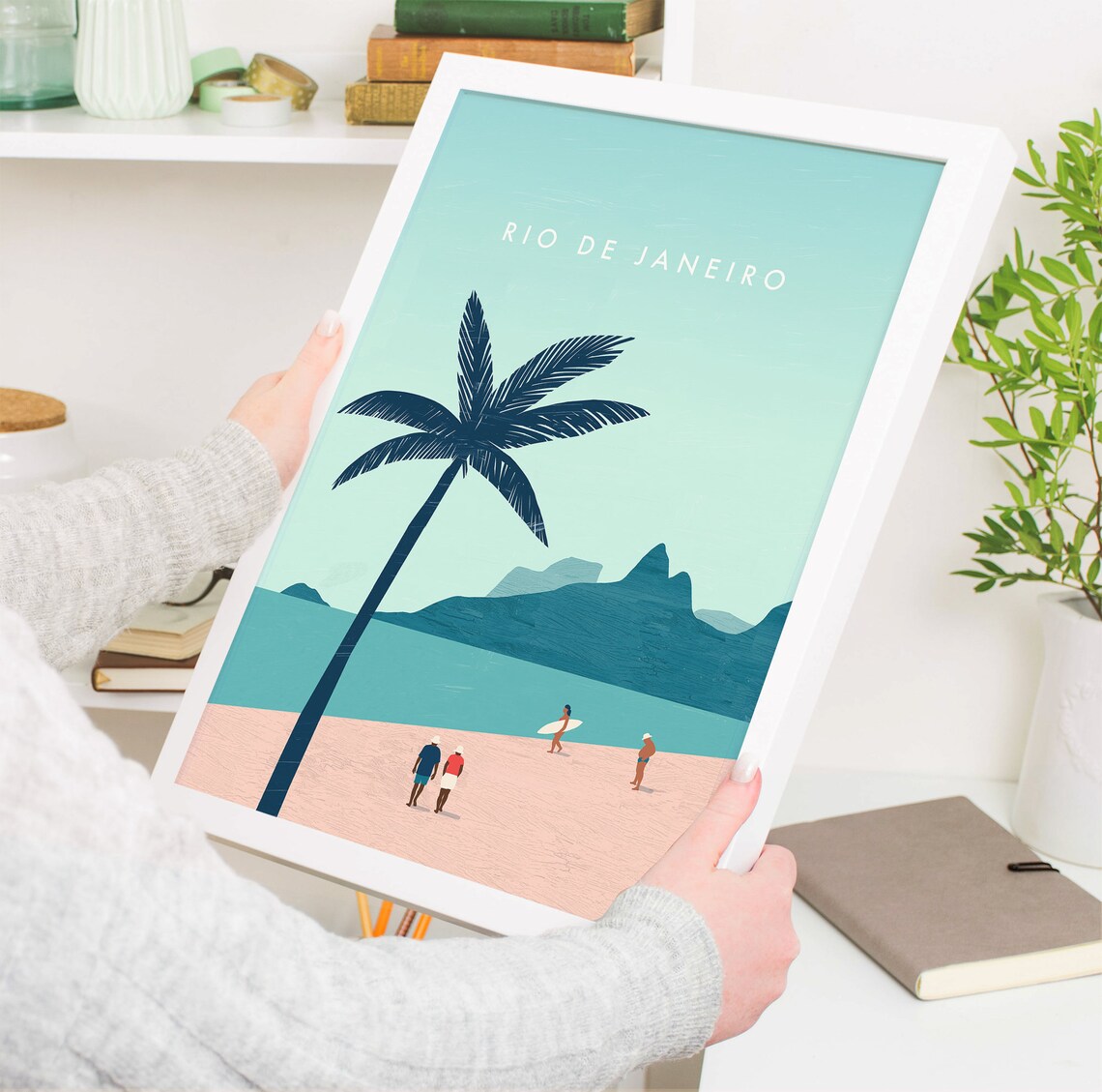 Rio de Janeiro Brazil Beach Palm Surf Mountains Travel Poster - Image 4