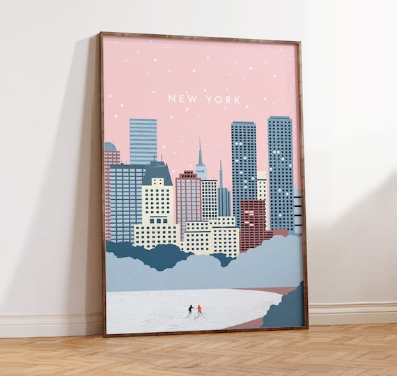New York City Travel Poster, City Skyline Print