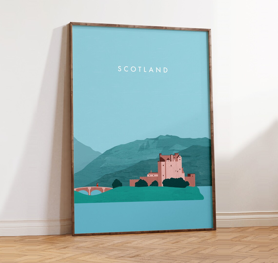Scotland Highland Castle Loch Water Misty Scenic Travel Poster