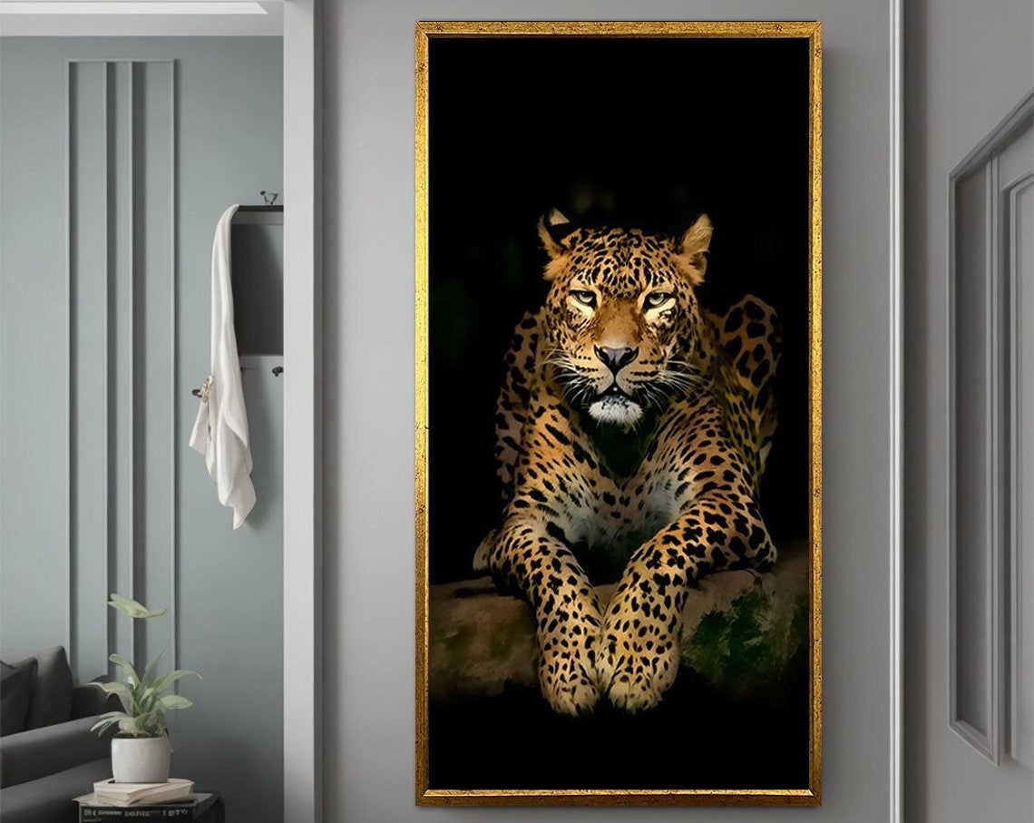 Leopard On Branch Black Background Wildlife Photography Poster - Image 3