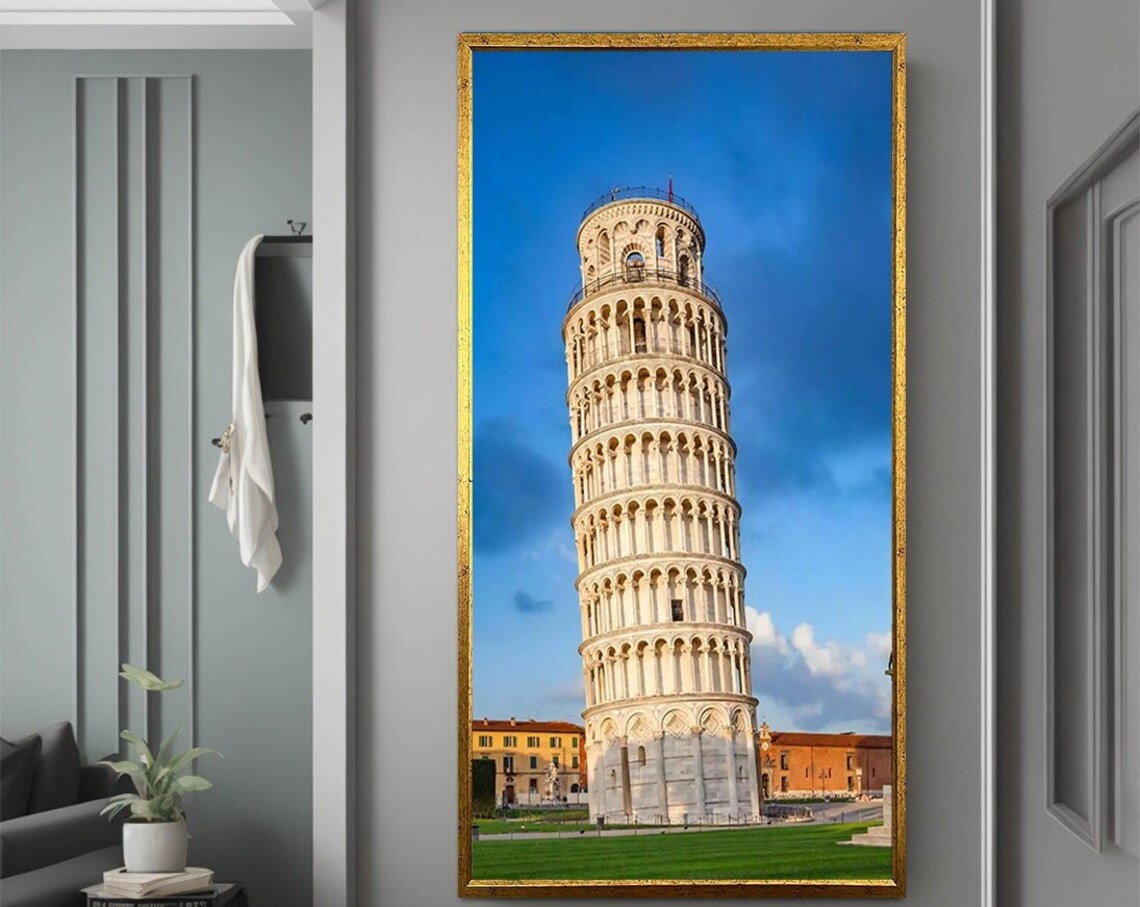 Pisa Leaning Tower Italy Blue Sky Landmark Photography Poster - Image 2