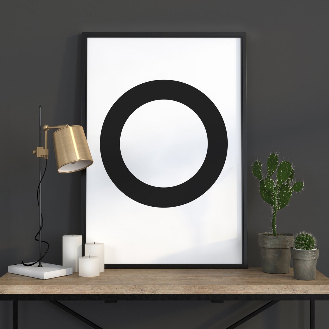 Letter O Black Circle Scandinavian Minimalist Typography Art Poster