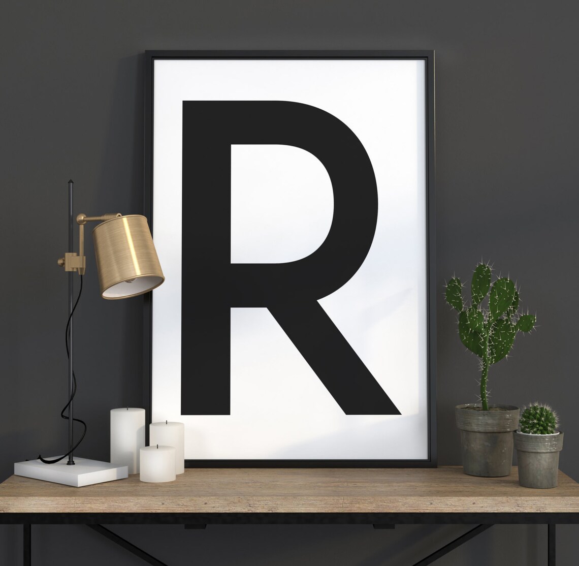 R Letter Print, Scandinavian Monogram Art Print