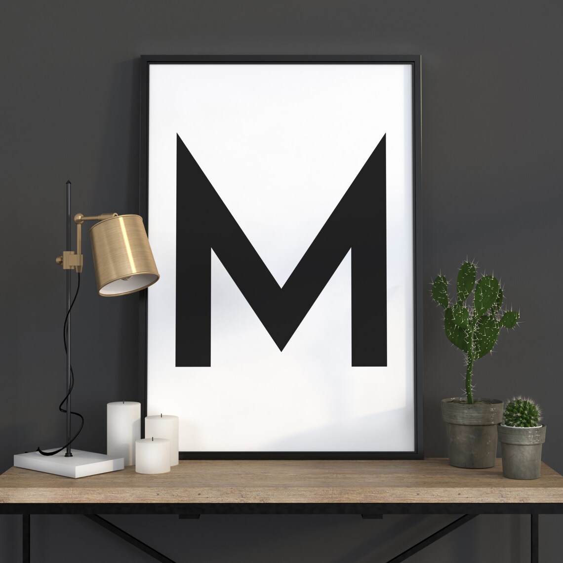 M Letter Print, Scandinavian Monogram Poster