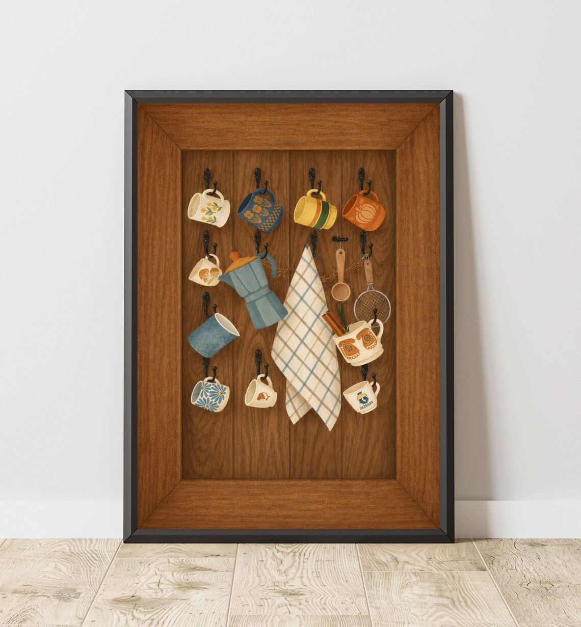 Rustic Coffee Mug Rack Poster, Farmhouse Kitchen Decor
