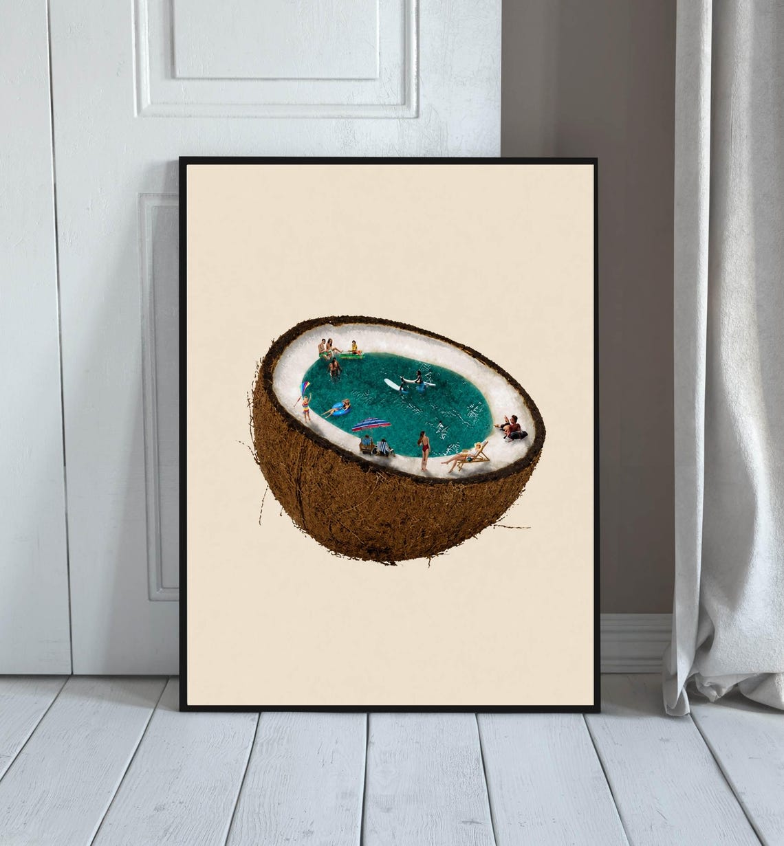 Coconut Pool Surreal Beach Tropical Swimmers Summer Fun Wall Art