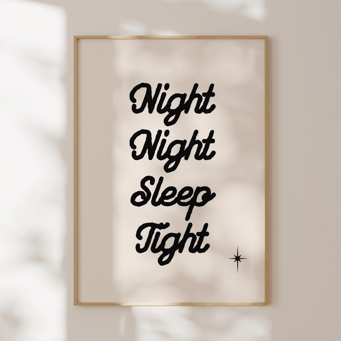 Night Night Sleep Tight Script Typography Bedroom Quote Decor Poster