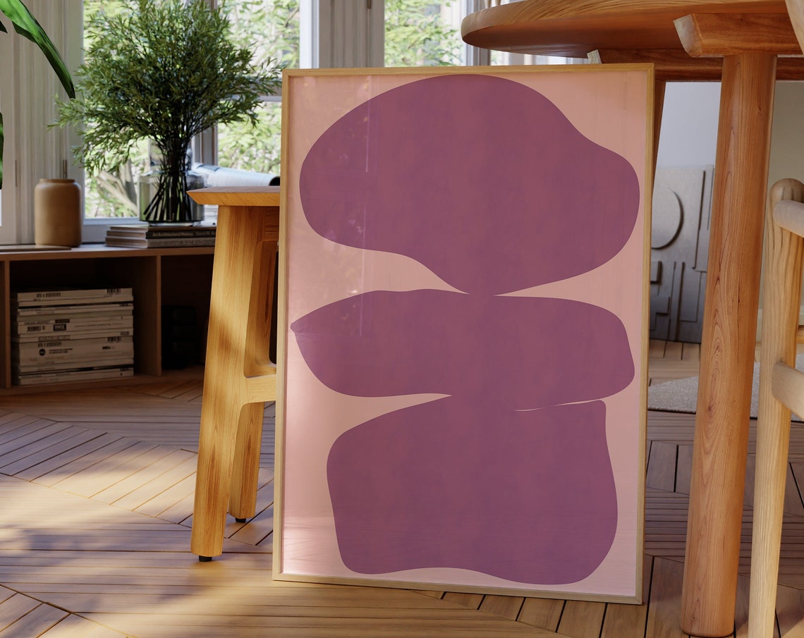 Purple Stacked Organic Shapes On Pink Abstract Modern Poster - Image 3