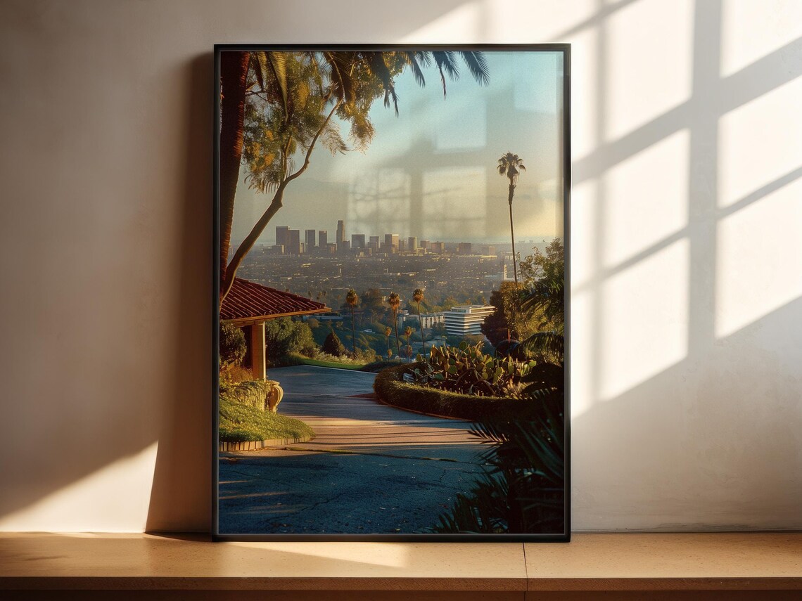 Los Angeles Skyline Golden Hour Retro Travel Photography Poster