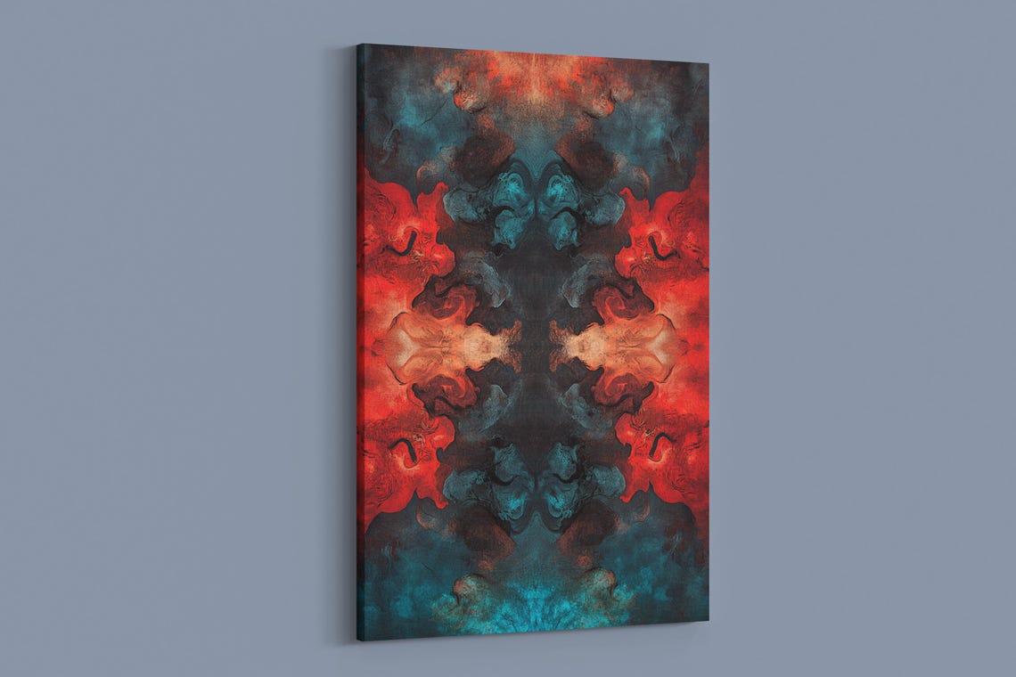 Red And Blue Fusion, Abstract Art Print