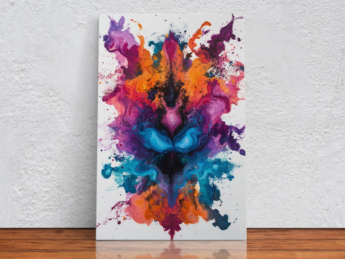 Dynamic Symmetrical Ink Splash Purple Orange Teal Abstract Poster