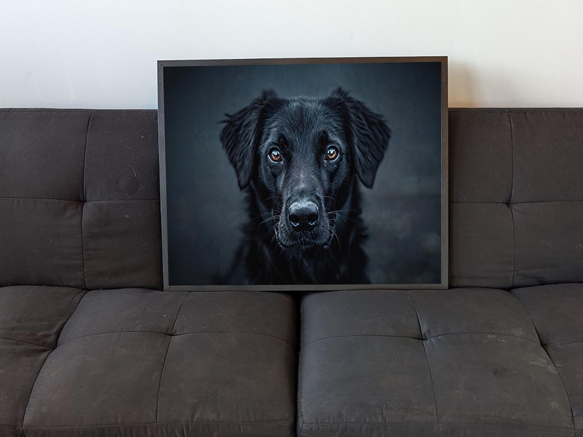 Black Dog Portrait Close Up Soulful Eyes Dark Background Print - Image 4