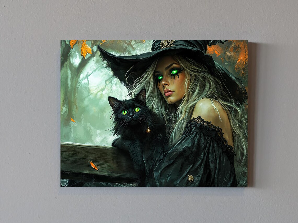 Crazy Witch With Her Cat, Spooky Halloween Art
