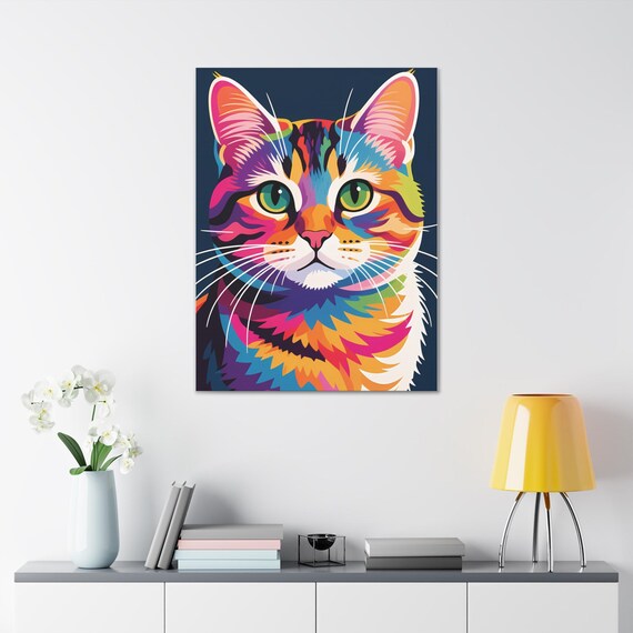 Rainbow Cat Pop Art Multicolor Portrait Bold Feline Decor Poster