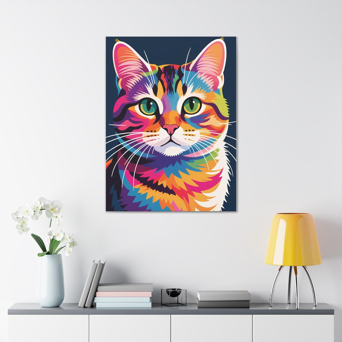 Rainbow Cat Pop Art Multicolor Portrait Bold Feline Decor Poster