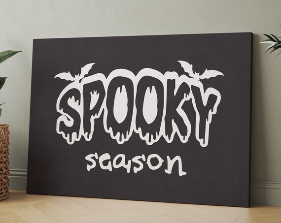 Bold Black Spooky Season Bat Lettering Halloween Canvas Wall Art