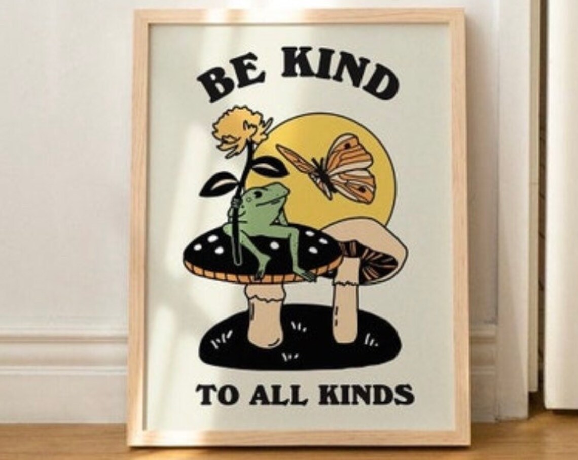 Kind Frog Butterfly Vintage Style Art Print