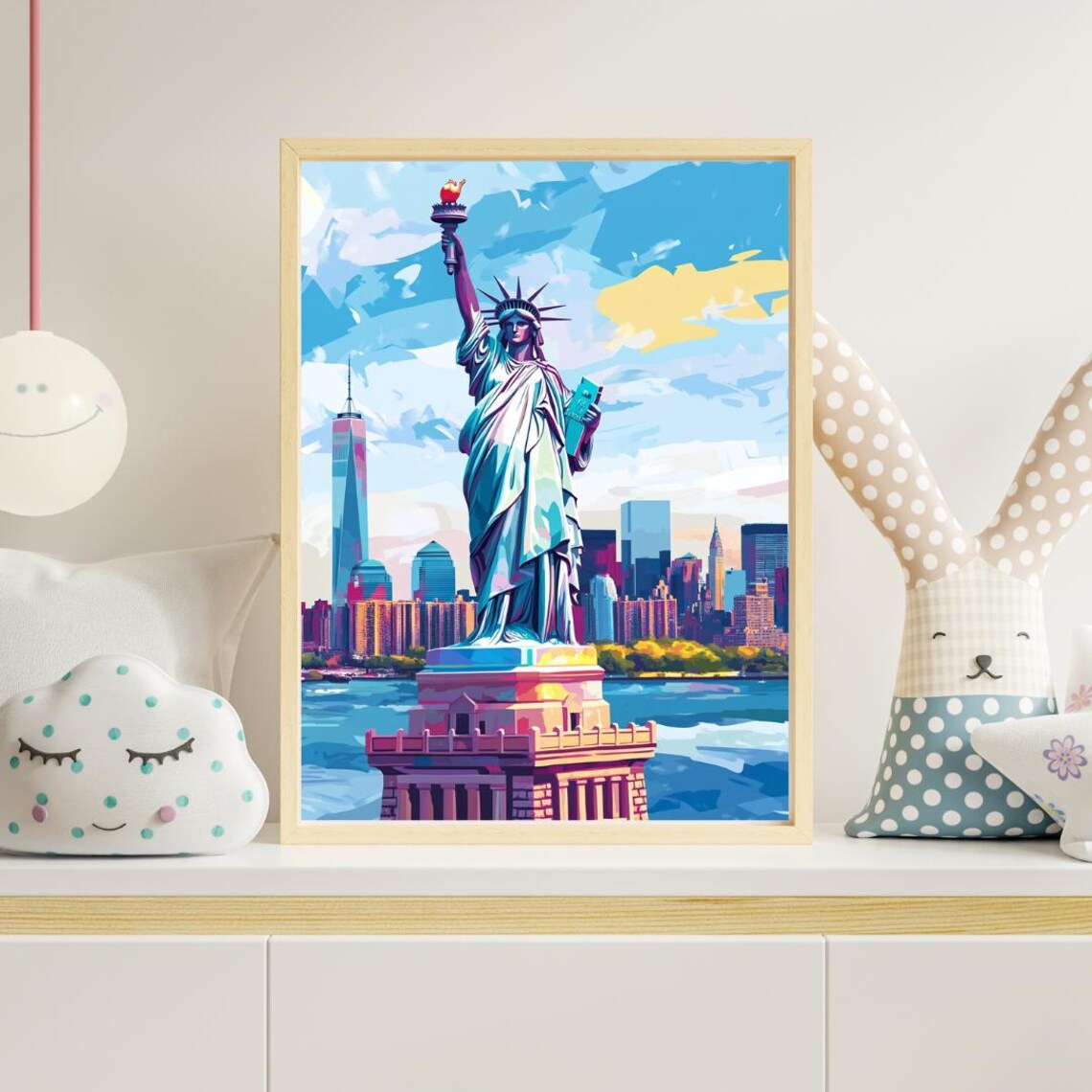 New York Lady Liberty Pop Art Skyline Bright Kids Room Poster
