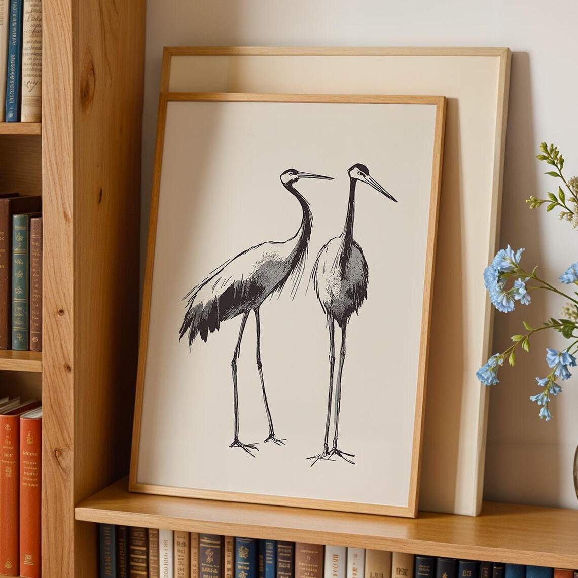 Cranes Art Print, Minimalist Pencil Sketch