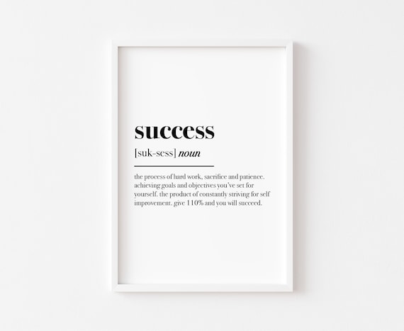 Success Definition Quote Poster Black White Motivational Minimal Art