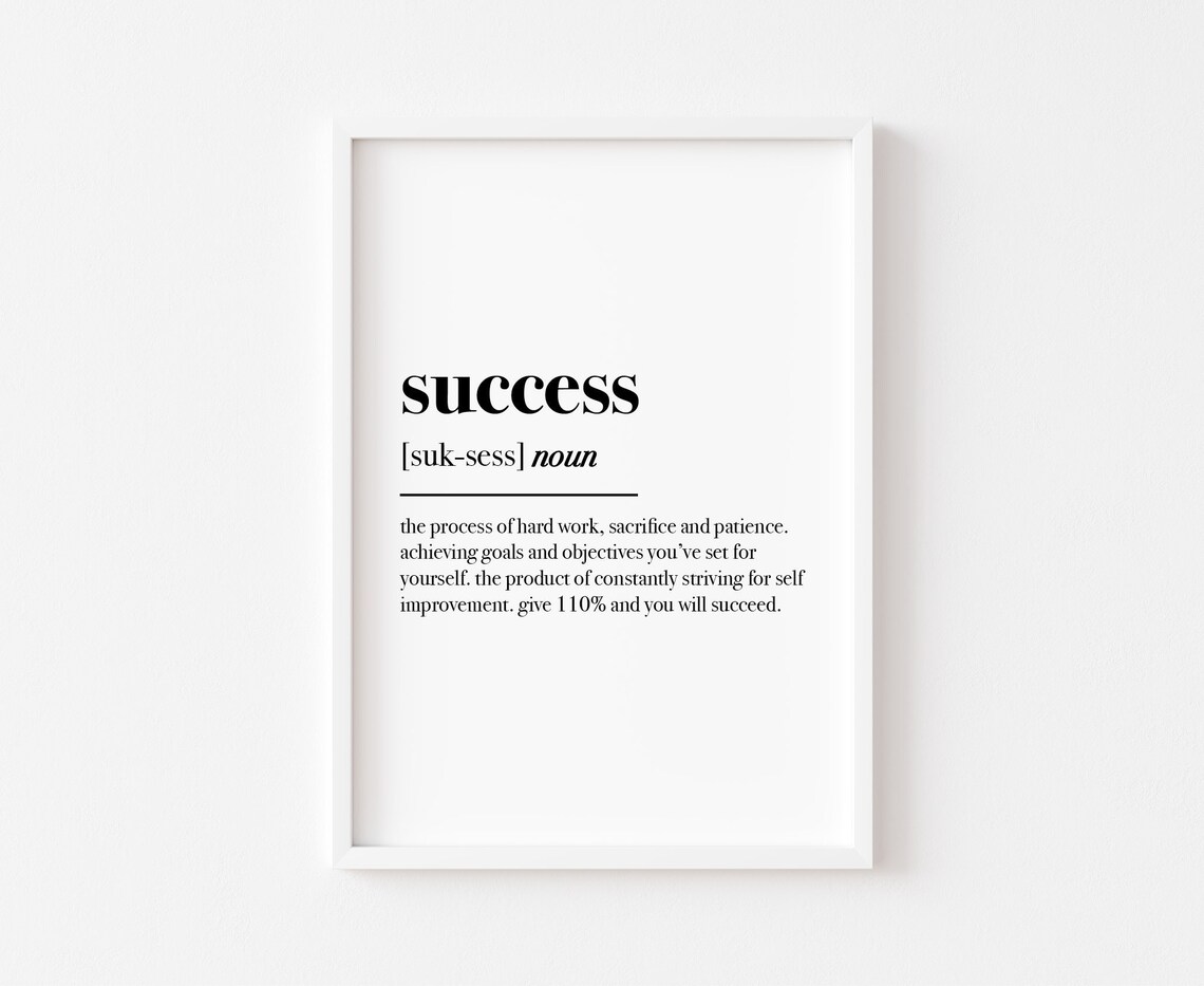 Success Definition Quote Poster Black White Motivational Minimal Art