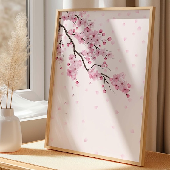 Cherry Blossom Wall Art Print Light Pink Spring Flower Cute Girly Floral Decor Flowers Living Room
